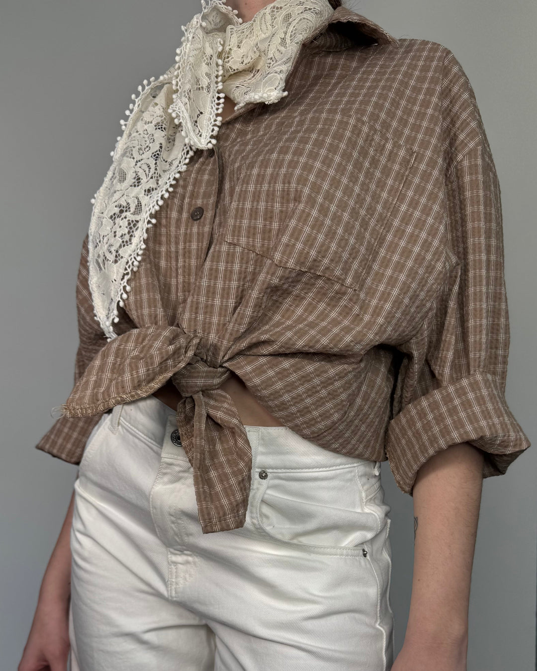 Camicia a quadretti con foulard Nadia