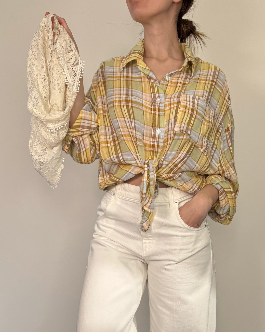 Camicia a quadretti con foulard Nadia